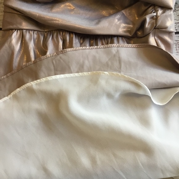 Topshop Foil Twist One Shoulder Champagne Rose Gold Metallic Mini Dress Sz 0 - Picture 11 of 12